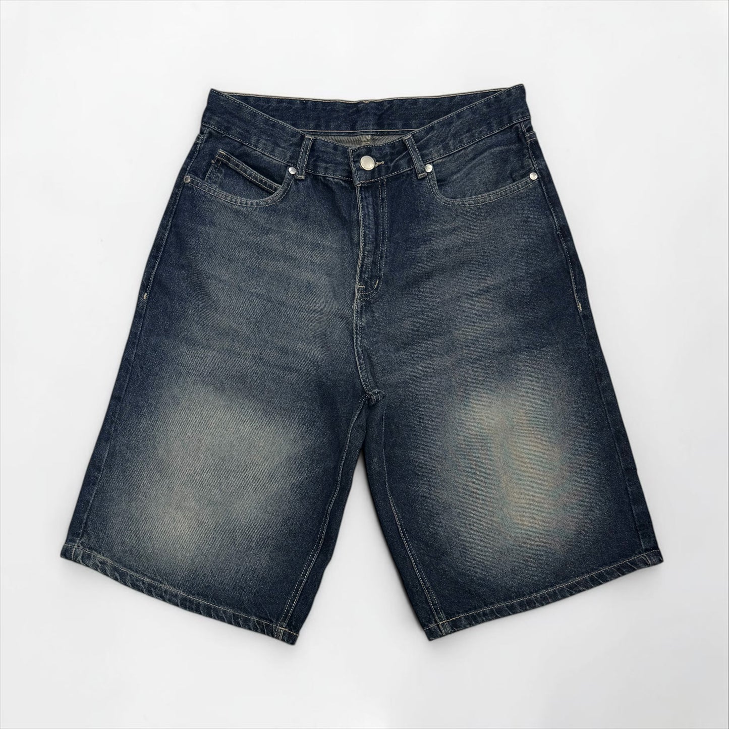 Baggy denim short in dark blue ash wash