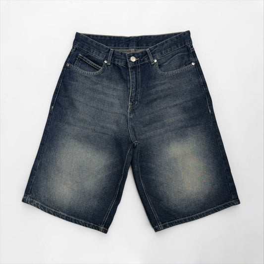 Baggy denim short in dark blue ash wash