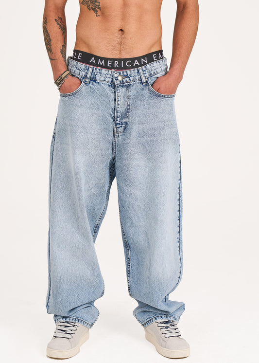 Baggy jeans in stone mid blue washed