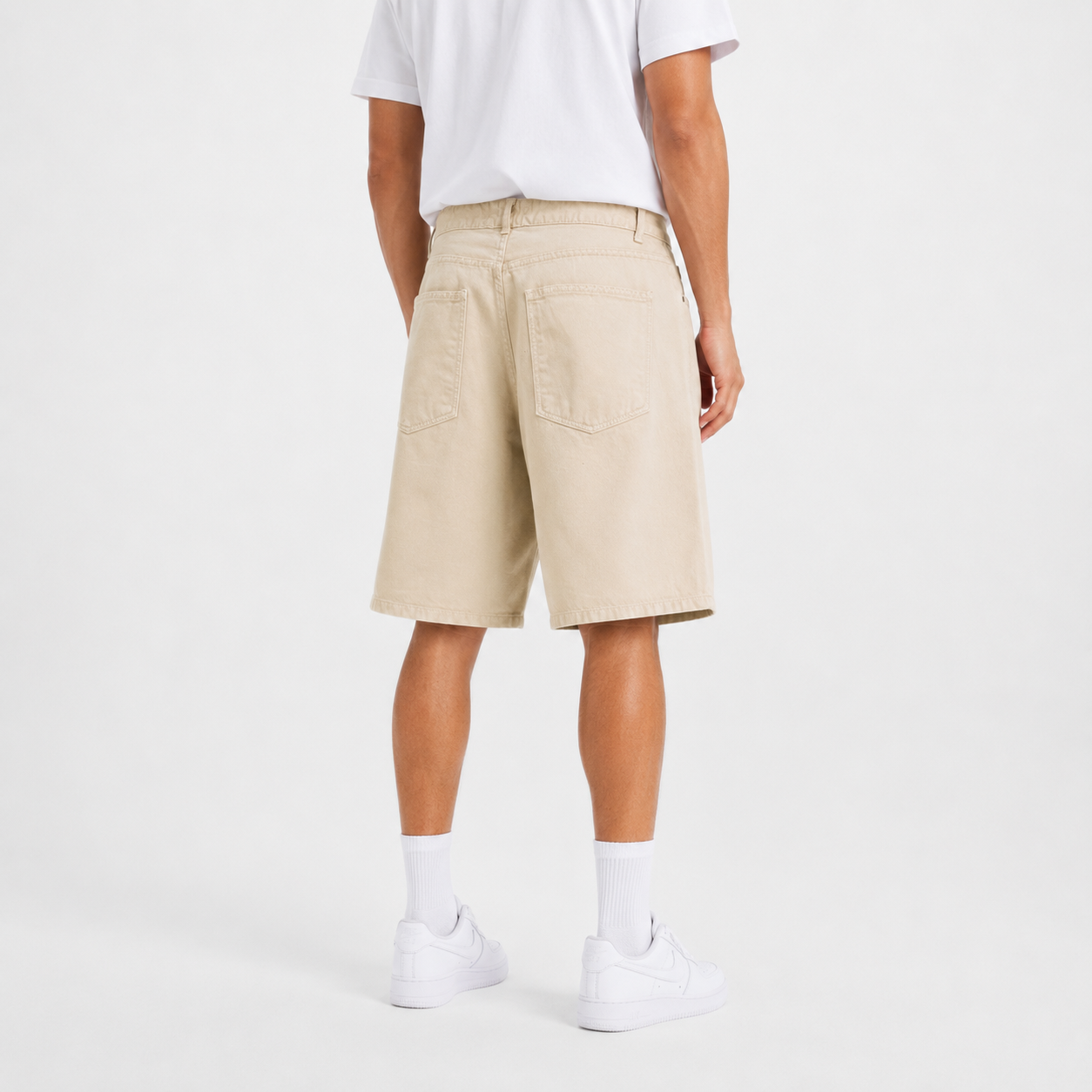 Baggy denim short in beige cream