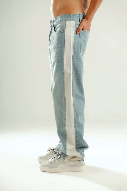 Super Baggy jeans with side line in ligh blue washed