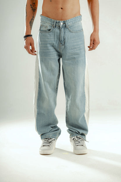 Super Baggy jeans with side line in ligh blue washed