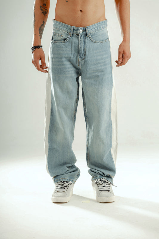 Super Baggy jeans with side line in ligh blue washed