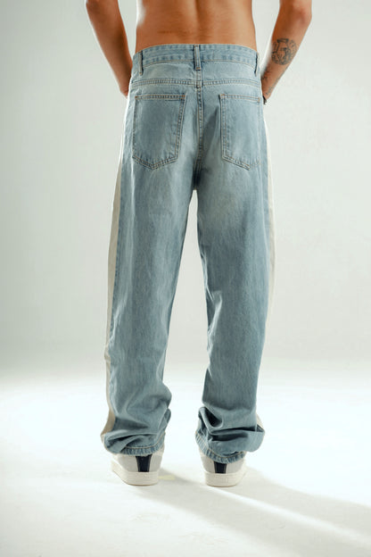Super Baggy jeans with side line in ligh blue washed