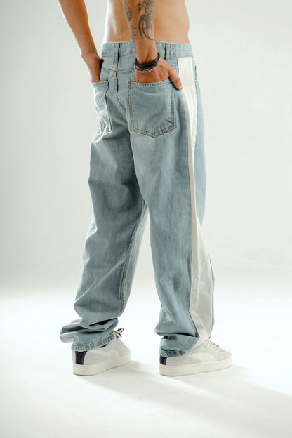 Super Baggy jeans with side line in ligh blue washed