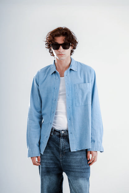 Washed long sleeve shirt with pocket
