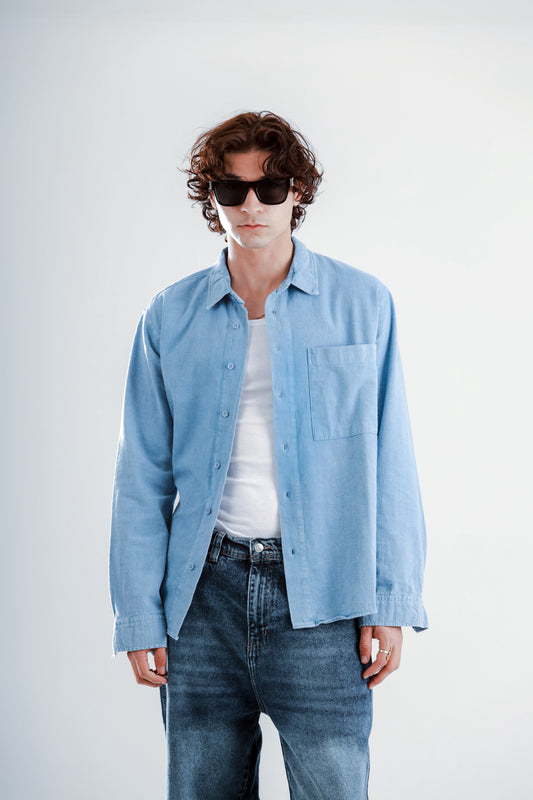 Washed long sleeve shirt with pocket
