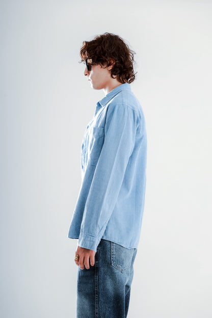 Washed long sleeve shirt with pocket