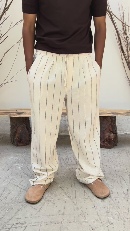 Baggy striped linen trousers